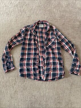 Women's Navy, Red & White Plaid Button-Down Shirt